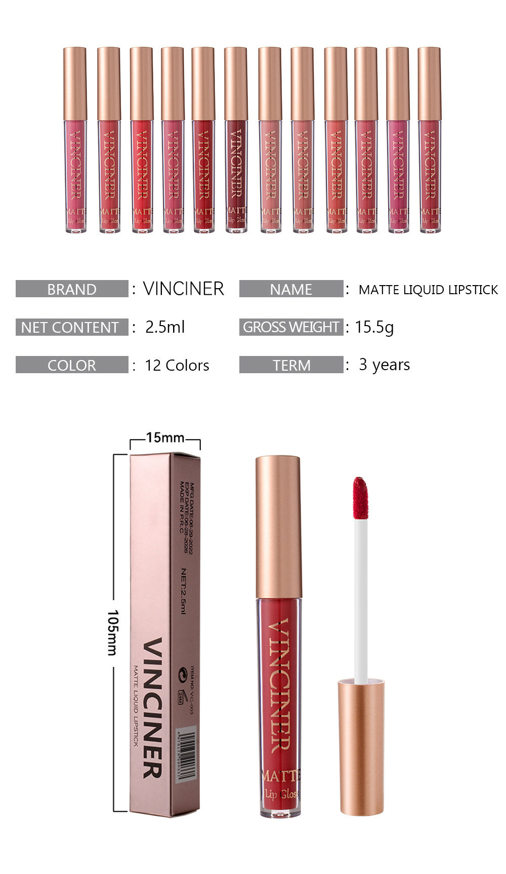 12 colors Matte Velvet Lip Glaze - Long Lasting, Waterproof, Non-Sticky, Smudge Proof Liquid Lipstick Valentine's Day Gifts