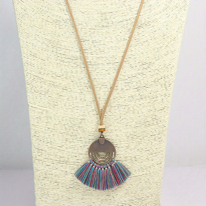 Boho-Chic 3pcs Set: Vintage-Inspired Tassel & Flower Pendant Necklaces with Rhinestone Accents - Zinc Alloy, Antique Bronze Finish for Casual Attire