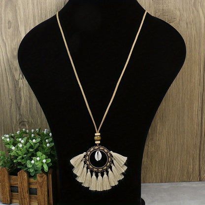 Boho-Chic 3pcs Set: Vintage-Inspired Tassel & Flower Pendant Necklaces with Rhinestone Accents - Zinc Alloy, Antique Bronze Finish for Casual Attire