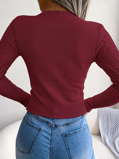 Women'S Long Sleeve Hollow Sweater | High Stretch Fabric, Crew Neck, Sexy Slim Fit, Autumn/Winter