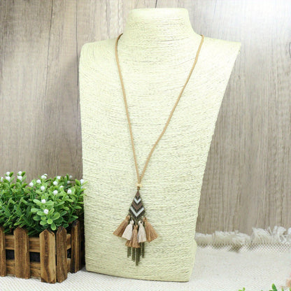Boho-Chic 3pcs Set: Vintage-Inspired Tassel & Flower Pendant Necklaces with Rhinestone Accents - Zinc Alloy, Antique Bronze Finish for Casual Attire