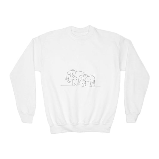 Elephant Family Youth Crewneck Sweatshirt, Trendy Kids Sweatshirt, Cute Animal Sweatshirt, Gift for Nature Lovers, Eco-friendly Apparel
