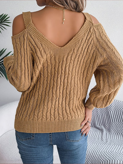 Autumn Winter Casual Solid Color Knitted Sweater 2026 Fried Dough Twists Off Shoulder Long Lantern Sleeve Pullover Blue White