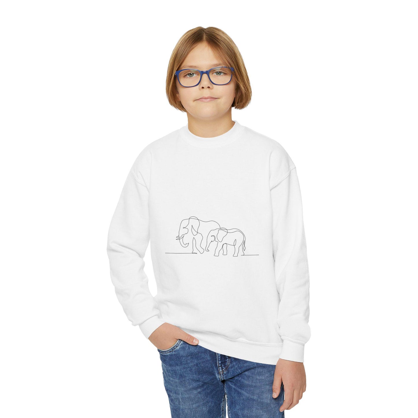 Elephant Family Youth Crewneck Sweatshirt, Trendy Kids Sweatshirt, Cute Animal Sweatshirt, Gift for Nature Lovers, Eco-friendly Apparel