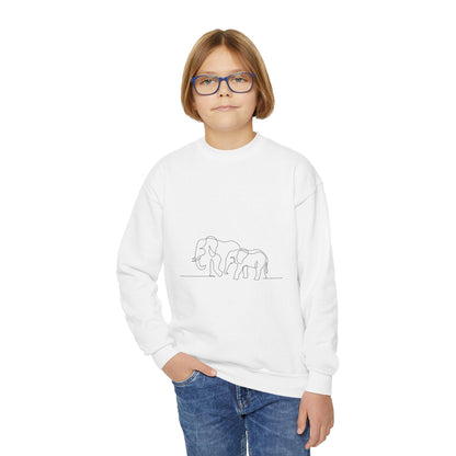 Elephant Family Youth Crewneck Sweatshirt, Trendy Kids Sweatshirt, Cute Animal Sweatshirt, Gift for Nature Lovers, Eco-friendly Apparel
