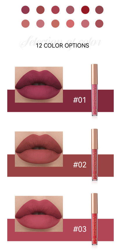 12 colors Matte Velvet Lip Glaze - Long Lasting, Waterproof, Non-Sticky, Smudge Proof Liquid Lipstick Valentine's Day Gifts